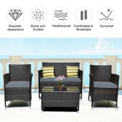 Costway 4PCS Rattan Patio Furniture Set Cushioned Sofa Chair Coffee Table 21 Costway 4PCS Rattan Patio Furniture Set Cushioned Sofa Chair Coffee Table -Sunnydaze Decor Store GUEST 0de46aca d064 4c9c 883f c1d66a368ee1