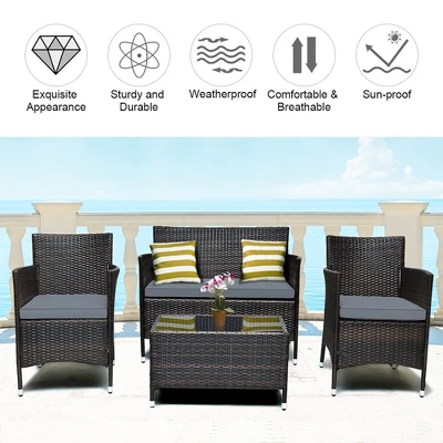 Costway 4PCS Rattan Patio Furniture Set Cushioned Sofa Chair Coffee Table 7 Costway 4PCS Rattan Patio Furniture Set Cushioned Sofa Chair Coffee Table - Image 5