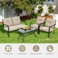 Costway 4 PCS Patio Furniture Set Cushion Sofa Loveseat Sectional Garden Deck Poolside -Sunnydaze Decor Store GUEST 0dfbe069 cf52 44d3 b39f 8316245dc31c