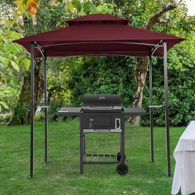 SUGIFT 8' X 5' Outdoor Grill Gazebo Shelter Tent With 2 Tier In Burgundy 8 SUGIFT 8' X 5' Outdoor Grill Gazebo Shelter Tent With 2 Tier In Burgundy - Image 6