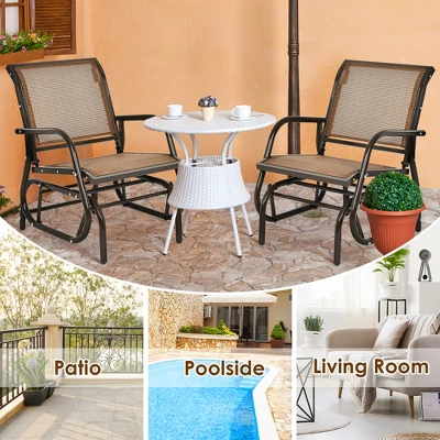 Costway Outdoor Single Swing Glider Rocking Chair Armrest Garden Porch Backyard GreyBrown 5 Costway Outdoor Single Swing Glider Rocking Chair Armrest Garden Porch Backyard GreyBrown - Image 3