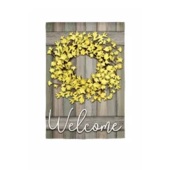 Evergreen Forsythia Farmhouse Wreath Garden Burlap Flag 12.5 X 18 Inches Indoor Outdoor Decor