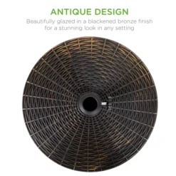 Best Choice Products 55lb Round Wicker Style Resin Patio Umbrella Base Stand W/ 1.75in Hole, Bronze Finish - Black