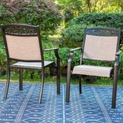 7pc Outdoor Dining Set With Sling Chairs & Metal Rectangle Table With Umbrella Hole - Captiva Designs -Sunnydaze Decor Store GUEST 0fd13e9a 549c 45af bc9b 2e2a1d790c32