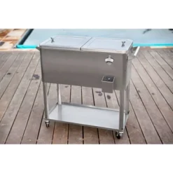 Permasteel 80qt Stainless Steel Outdoor Cooler Cart Silver -Sunnydaze Decor Store GUEST 10a538e9 7f39 45d2 8944 6249cca86c61