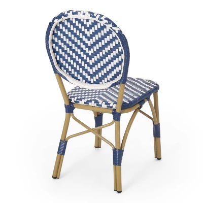 Picardy 3pc Outdoor Aluminum French Bistro Set - Navy/White/Bamboo - Christopher Knight Home 6 Picardy 3pc Outdoor Aluminum French Bistro Set - Navy/White/Bamboo - Christopher Knight Home - Image 4
