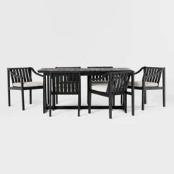 7pc Modern Slatted Wood Outdoor Dining Set - Saracina Home -Sunnydaze Decor Store GUEST 117dd8e5 e41e 4deb 8859 7e6c9ff717ab