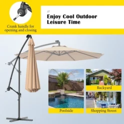 Costway 10' Hanging Solar LED Umbrella Patio Sun Shade Offset Market W/Base Beige -Sunnydaze Decor Store GUEST 1192c98f a3e4 4747 8e50 9bc44f1e42dd