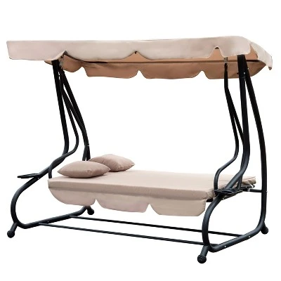 Outsunny 3 Seat Outdoor Free Standing Swing Bench Porch Swing With Stand, Comfortable Cushioned Fabric & Included Canopy 5 Outsunny 3 Seat Outdoor Free Standing Swing Bench Porch Swing With Stand, Comfortable Cushioned Fabric & Included Canopy - Image 3