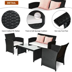 Costway 4PCS Patio Rattan Furniture Set Table &Sofa W/Cushion Garden Black -Sunnydaze Decor Store GUEST 121b26e3 62d6 4f13 8744 d0bf23d87377