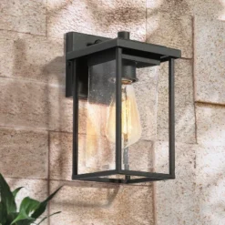 10" Metal/Seeded Glass Square Modern Outdoor Wall Light Black - LNC