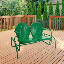 Northlight 2-Person Outdoor Retro Tulip Metal Patio Double Glider Chair, Green
