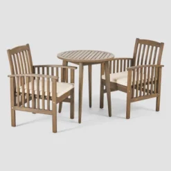 Casa 3pc Acacia Bistro Dining Set Gray/Cream - Christopher Knight Home