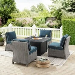 Crosley 5pc Bradenton Steel Outdoor Patio Fire Pit Furniture Set With Armless Chairs