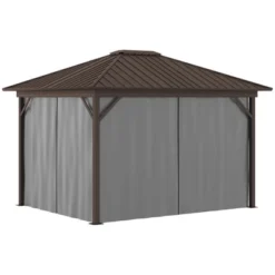 Outsunny 11.9" X 9.8" Hardtop Gazebo With Curtains And Netting, Permanent Pavilion Metal Roof Gazebo Canopy With Aluminum Frame And Top Hook, Gray -Sunnydaze Decor Store GUEST 13be018c 86f7 408a 8d91 6674ba58d168