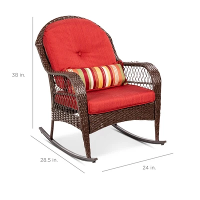 Best Choice Products Outdoor Wicker Rocking Chair For Patio, Porch W/ Steel Frame, Weather-Resistant Cushions - Red 8 Best Choice Products Outdoor Wicker Rocking Chair For Patio, Porch W/ Steel Frame, Weather-Resistant Cushions - Red - Image 6