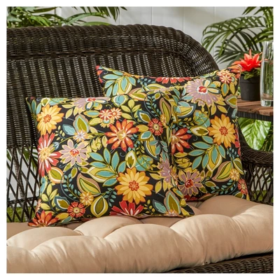 Set Of 2 Jungle Floral Outdoor Square Throw Pillows - Kensington Garden 3 Set Of 2 Jungle Floral Outdoor Square Throw Pillows - Kensington Garden