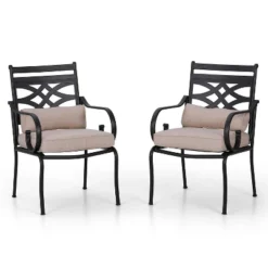 7pc Outdoor Dining Set With 6 Chairs With Seat & Back Cushions & Metal Rectangle Table With Umbrella Hole - Captiva Designs