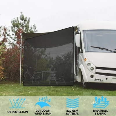 Costway 9' X 7'RV Awning Side Shade Black Mesh Screen Sunshade With Complete Kits 4 Costway 9' X 7'RV Awning Side Shade Black Mesh Screen Sunshade With Complete Kits - Image 2