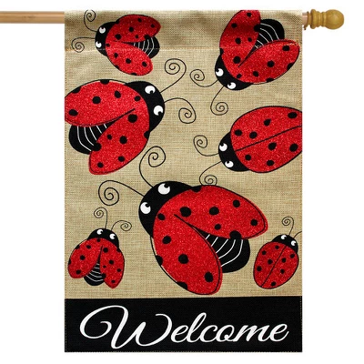 Ladybug Gathering Burlap Spring House Flag Welcome 28" X 40" Briarwood Lane 3 Ladybug Gathering Burlap Spring House Flag Welcome 28" X 40" Briarwood Lane