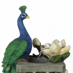 LuxenHome Resin Blue And Green Peacock Outdoor Fountain Garden Fountain With LED Light -Sunnydaze Decor Store GUEST 1479040e f96d 4954 b8c5 8e4cc951340c