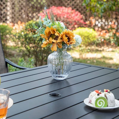 7pc Outdoor Dining Set With Steel Rectangle Table With Umbrella Hole & Swivel Chairs - Captiva Designs 11 7pc Outdoor Dining Set With Steel Rectangle Table With Umbrella Hole & Swivel Chairs - Captiva Designs - Image 9