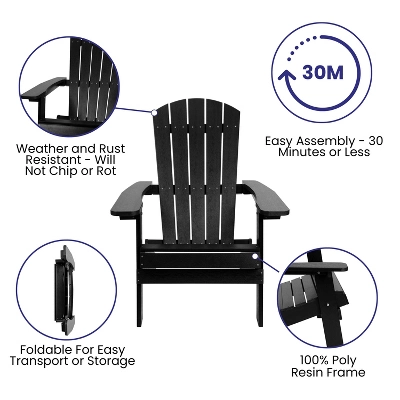 Flash Furniture 2 Pack Charlestown All-Weather Poly Resin Folding Adirondack Chairs With Side Table 6 Flash Furniture 2 Pack Charlestown All-Weather Poly Resin Folding Adirondack Chairs With Side Table - Image 4