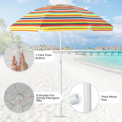 Costway 6.5Ft Patio Beach Sunshade Umbrella Portable Tilt Outdoor Yellowith Green/Navy/Blue 8 Costway 6.5Ft Patio Beach Sunshade Umbrella Portable Tilt Outdoor Yellowith Green/Navy/Blue - Image 6