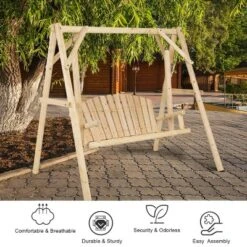 Costway A-Frame Wooden Porch Swing Outdoor Garden Rural Torched Log Curved Back Bench -Sunnydaze Decor Store GUEST 1576142e 450f 4264 ae17 5e0b8196d8a0