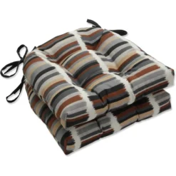 Set Of 2 Outdoor/Indoor Deluxe Tufted Chair Pads Solar Stripe - Pillow Perfect -Sunnydaze Decor Store GUEST 15b656fe 2b2e 4f86 9616 4f1910e6b221