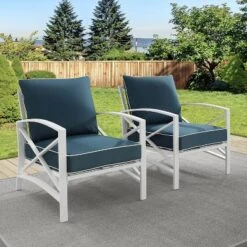 Kaplan 2pc Outdoor Accent Chairs - Navy/White - Crosley -Sunnydaze Decor Store GUEST 15bab6a0 61e5 4631 b3a7 c4d4c4830380