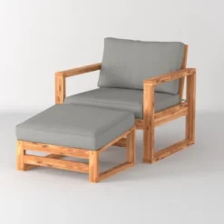 Galia 2pc Square Leg Acacia Wood Chair And Ottoman With Cushions - Brown - Saracina Home -Sunnydaze Decor Store GUEST 166ad4fe 8b58 4635 b854 caa776581feb