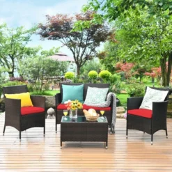 Costway 4PCS Rattan Patio Furniture Set Cushioned Sofa Chair Coffee Table 28 Costway 4PCS Rattan Patio Furniture Set Cushioned Sofa Chair Coffee Table -Sunnydaze Decor Store GUEST 16c7232d ecbb 4580 85af 0a093834e7b0