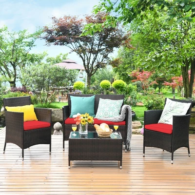 Costway 4PCS Rattan Patio Furniture Set Cushioned Sofa Chair Coffee Table 14 Costway 4PCS Rattan Patio Furniture Set Cushioned Sofa Chair Coffee Table - Image 12