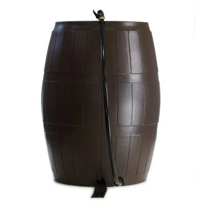 FCMP Outdoor 50-Gallon BPA Free Flat Back Home Rain Catcher Water Storage Collection Barrel For Watering Outdoor Plants & Gardens, Brown (3 Pack) 4 FCMP Outdoor 50-Gallon BPA Free Flat Back Home Rain Catcher Water Storage Collection Barrel For Watering Outdoor Plants & Gardens, Brown (3 Pack) - Image 2