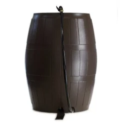 FCMP Outdoor RC4000 50 Gallon Heavy Duty Outdoor Home Rain Water Catcher Barrel Container Bin With Spigots And Mesh Screen, Brown