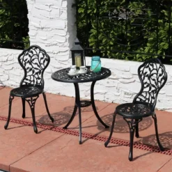 Sunnydaze Decor Sunnydaze Floral Design Cast Aluminum Outdoor Patio Bistro Set, Black, 3pc -Sunnydaze Decor Store GUEST 177e9e34 231e 4761 94c5 75dfe17ddd9d