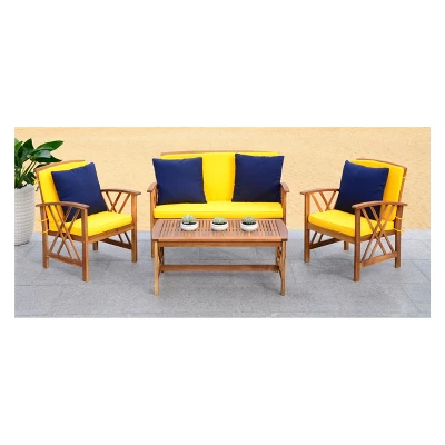 4pc Fontana Outdoor Set Teak Look/Yellow - Safavieh 3 4pc Fontana Outdoor Set Teak Look/Yellow - Safavieh
