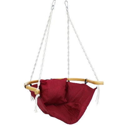 Sunnydaze Decor Sunnydaze Outdoor 1-Person Single Olefin Audrey Hammock Hanging Chair With Bamboo Armrest And Black Steel Stand - Red 6 Sunnydaze Decor Sunnydaze Outdoor 1-Person Single Olefin Audrey Hammock Hanging Chair With Bamboo Armrest And Black Steel Stand - Red - Image 4