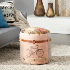Cotton Pouf Featuring A Screenprinted Bicycle Illustration With Script - Olivia & May 17 Cotton Pouf Featuring A Screenprinted Bicycle Illustration With Script - Olivia & May -Sunnydaze Decor Store GUEST 1819df16 a5fb 42c2 8ae8 f12b71e84687
