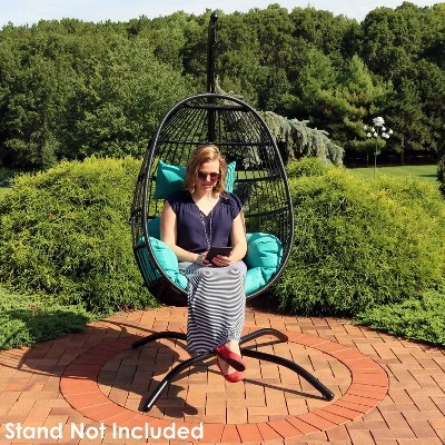 Sunnydaze Decor Sunnydaze Outdoor Resin Wicker Patio Dalia Hanging Basket Egg Chair With Cushions And Headrest - Teal - 2pc 9 Sunnydaze Decor Sunnydaze Outdoor Resin Wicker Patio Dalia Hanging Basket Egg Chair With Cushions And Headrest - Teal - 2pc - Image 7