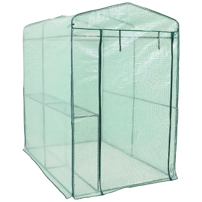 Sunnydaze Decor Sunnydaze Outdoor Portable Growing Rack Petite Deluxe Mini Walk-In Greenhouse With Roll-Up Door - 1 Shelf - Green 10 Sunnydaze Decor Sunnydaze Outdoor Portable Growing Rack Petite Deluxe Mini Walk-In Greenhouse With Roll-Up Door - 1 Shelf - Green - Image 8
