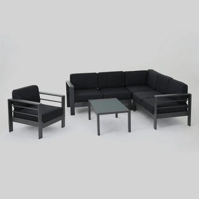 Cape Coral 5pc Aluminum Sofa Set With Cushions - Dark Gray - Christopher Knight Home 3 Cape Coral 5pc Aluminum Sofa Set With Cushions - Dark Gray - Christopher Knight Home