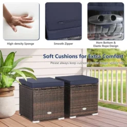 Costway 2PCS Patio Rattan Ottomans Seat Side Table Storage Box Footstool W/Cushions Navy -Sunnydaze Decor Store GUEST 18a2a2b6 208f 4d6a a8cd 9a8079ce9141