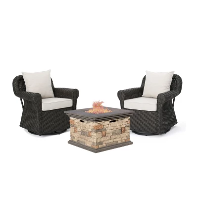 Acadia 3pc Wicker Rocker And MGO Gas Firepit Set - Dark Brown - Christopher Knight Home 3 Acadia 3pc Wicker Rocker And MGO Gas Firepit Set - Dark Brown - Christopher Knight Home