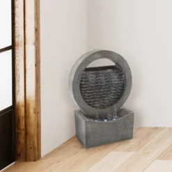 Round Cascade Outdoor Fountain - 18.5-Inch Modern Polyresin Waterfall With Stone Wall Design And LED Lights For Outdoor Decor By Nature Spring (Gray) -Sunnydaze Decor Store GUEST 18fda169 fe87 489c 9621 ba35e06e3ed7