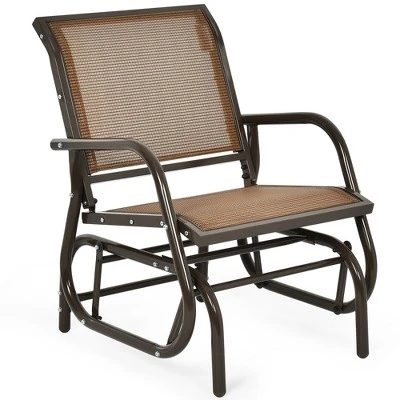 Costway Outdoor Single Swing Glider Rocking Chair Armrest Garden Porch Backyard GreyBrown 9 Costway Outdoor Single Swing Glider Rocking Chair Armrest Garden Porch Backyard GreyBrown - Image 7
