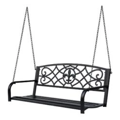 Outsunny Steel Hanging Porch Swing, Fleur-de-Lis Design Outdoor Swing Seat Bench With Chains For The Yard, Deck, & Backyard, 485 LBS Weight Capacity -Sunnydaze Decor Store GUEST 192e81c4 f9c2 41f7 a4d7 27972ad9112b