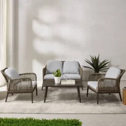 Haven 4pc Outdoor Wicker Conversation Set - Light Gray - Crosley -Sunnydaze Decor Store GUEST 1955f049 4a7c 45e7 9c21 8b055a49a891