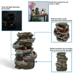Sunnydaze Decor Sunnydaze Indoor Home Office Relaxing 6-Tiered Stone Falls Tabletop Water Fountain With LED Lights - 15" -Sunnydaze Decor Store GUEST 198cf98e 9346 444b 8c18 11fc0a4abe58